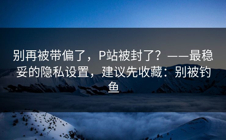 别再被带偏了,P站被封了?——最稳妥的隐私设置,建议先收藏:别被钓鱼 别再被带偏了,P站被封了?——最稳妥的隐私设置,建议先收藏:别被钓鱼