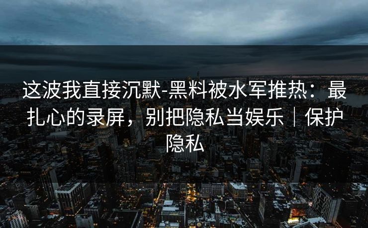 这波我直接沉默-黑料被水军推热：最扎心的录屏，别把隐私当娱乐｜保护隐私