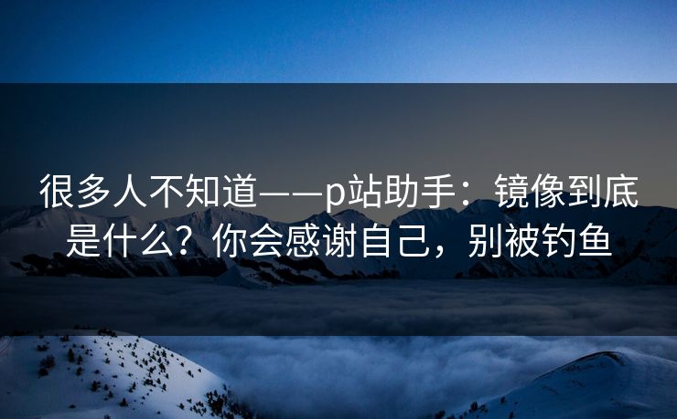 很多人不知道——p站助手：镜像到底是什么？你会感谢自己，别被钓鱼